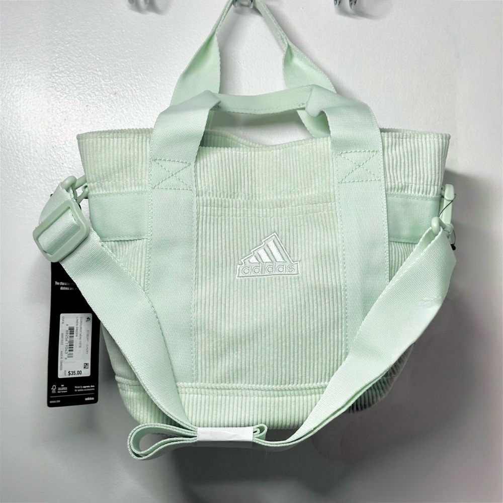 Adidas Corduroy Linen Green Mini Tote Bag/ Crossbody NWT